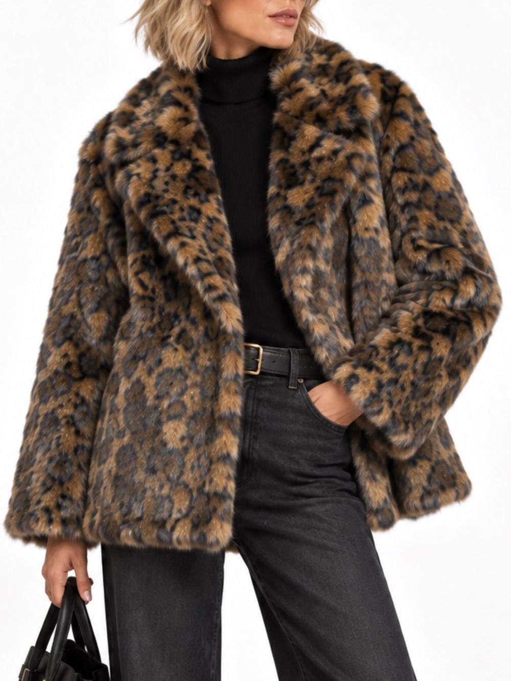 Tahari NWT Plush Faux Fur Leopard Print Coat in Brown and Black Size XXL